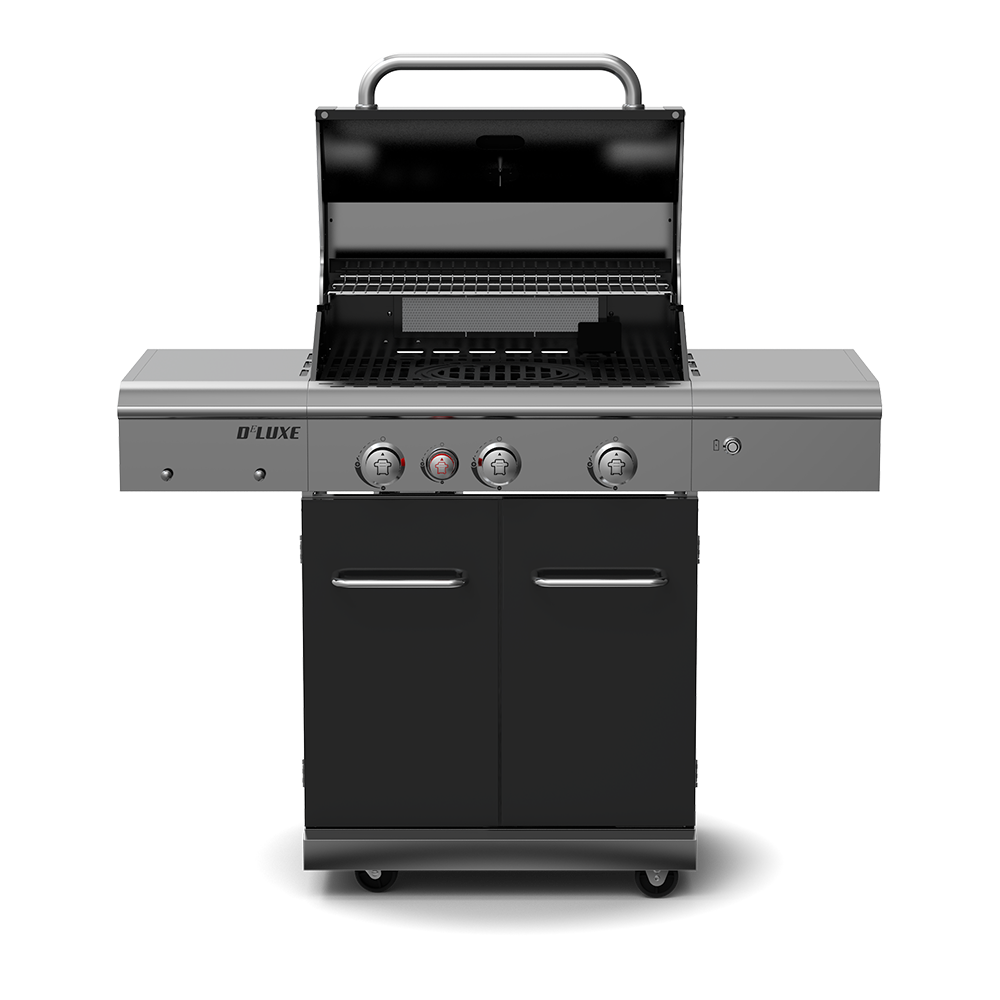 3 Burner Gas Grill in Black with Top Cover and Shelves Stainless Steel, 2  Number of Side Burners